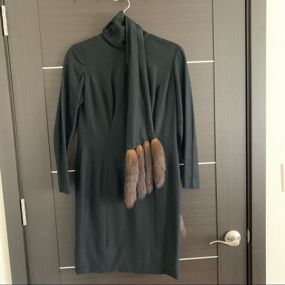 Vintage dress with faux fur trim